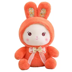 Conejo de peluche de caramelo naranja de 30cm, conejo de peluche con pajarita, muñeco de peluche