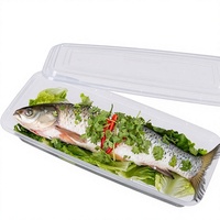 Boîte à lunch jetable en plastique pour emporter, poisson au four, barbecue, rectangulaire, 2800 ml, ultra-épaisse, transparente, fruits de mer, noire