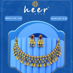 Elegant handcrafted gold necklace set with detailed motifs and vibrant <b>stone</b> accents ideal for weddings celebrations occasions - Product Image 2