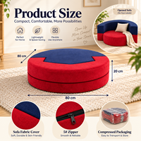 Pouf rond pliable en mousse, confortable, élégant, en tissu doux, avec blocs de couleur, chaise de sol/sofa une place avec housse zippée