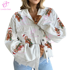 Loveda personnalisé Sequin en gros femmes <span class=keywords><strong>velours</strong></span> côtelé Shacket <span class=keywords><strong>veste</strong></span> mode simple boutonnage Sequin <span class=keywords><strong>veste</strong></span> - Product Image 5