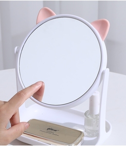 고양이 토끼 귀 데스크탑 회전 메이크업 거울 화장대 립스틱 보석 보관 거울 콘솔 테이블 거울 - Product Image 5