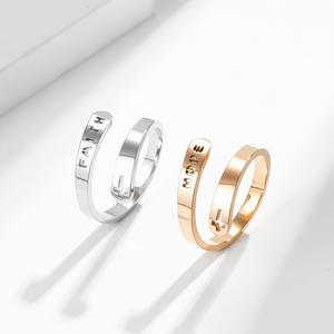 Faith Cross <b>Ring</b> Steel Color Adjustable Unisex Fashion Jewelry Gift - Product Image 2