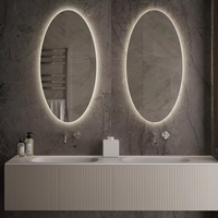 Jinghu moderne LED salle de bain rétroéclairé miroir IP44 ovale gradable luminosité bouton tactile Anti-buée hôtel meubles fournitures sanitaires