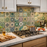 Carreaux de mosaïque céramique de style bohème marocain vintage vert Ming pour crédence de cuisine, à Foshan, pour la décoration murale de salle de bain et de douche