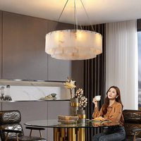 Lustre en albâtre LED, luminaire de chambre à coucher en albâtre, lustre moderne minimaliste en albâtre et cuivre pour salon 400K3593