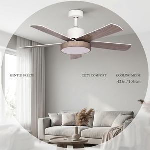 Ventilateur de plafond silencieux <span class=keywords><strong>ProBreeze</strong></span> 42 pouces avec moteur DC, 5 pales en bois, lumière LED en plastique, télécommande pour salles à manger, garantie 5 ans - Product Image 5