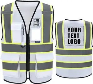 Alta Visibilidade Reflective 2 two tone Vest Segurança para Mulheres Homens Segurança com Bolsos Zipper Road Safety trabalho Vest