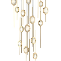 Lustre Jingshi Lighting Gold Star Rain avec disques en cristal, anneaux suspendus décalés pour escalier ou plafond haut