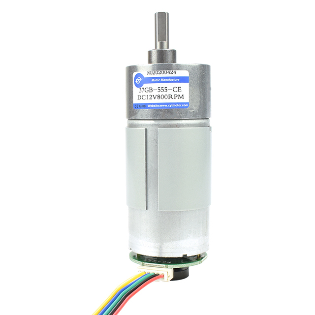 XYT 37mm 555 PMDC Miniature Gear Motor 12V/24V Long-Life Low Noise Max 60KG Featuring Red Color Hall Encoder for Durable