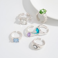 Ensemble de bagues empilables Y2K colorées en verre rectangulaire et ovale avec pierres précieuses pour femme, tendance, pour le quotidien, accessoires de bijoux, cadeaux