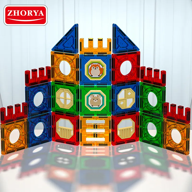 Zhorya Children Coloful 3D Construction Building Block Sets Magnetic Tiles Toys For Kids