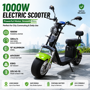 สกู๊ตเตอร์สมรรถนะสูง 1000W พร้อมแบตเตอรี่ลิเธียม 60V20Ah ความเร็วสูงสุด 45 กม./ชม. ดีไซน์ยางใหญ่สำหรับการเดินทางในเมือง กำลังแรง 1000W - Product Image 1