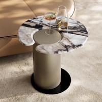 Table basse de style italien, luxe léger, marbre blanc imitation pierre, ensemble de tables rondes design pour salon.