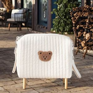 Fluffy Quilted Cotton Shoulder <b>Nappy</b> <b>Bag</b> Embroidered Teddy Bear Pattern Maternity Tote <b>Bag</b> for New Born for Mommy <b>Bag</b> - Product Image 3