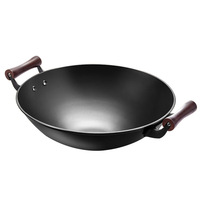 Poêle antiadhésive en fer forgé à double poignée de style ancien, avec couvercle en verre incrusté d'acier inoxydable, compatible gaz, pour cuisine chinoise