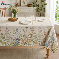 Nappe HuaLai sur mesure en faux coton et polyester, imprimé floral botanique ivoire, pour fête de jardin printanière