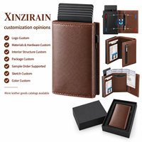 Portefeuille homme Xinzirain personnalisé en cuir vintage avec blocage RFID, porte-cartes magnétique pop-up, fenêtre d'identification et poche zippée