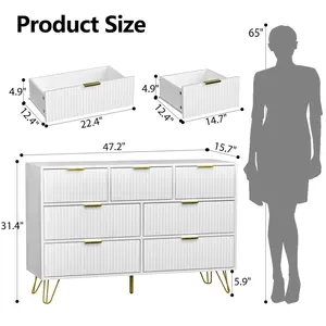 <span class=keywords><strong>Commode</strong></span> à 7 tiroirs avec 4 grands tiroirs et 3 tiroirs moyens, stable et robuste, pour la chambre à coucher - Product Image 4