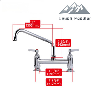 Wayon commerciale a doppia maniglia <span class=keywords><strong>rubinetto</strong></span> in ottone 8 pollici beccuccio a battente disegno industriale montaggio a ponte per lavello cucina rubinetti per acqua 2 fori - Product Image 6