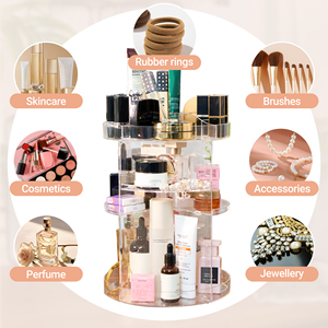 3-Tier 360° Rotating Acrylic <b>Makeup</b> Organizer Clear Cosmetic Storage Carousel for <b>Vanity</b> & Bathroom - Product Image 2