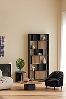 Table basse ronde moderne en acier et plastique renforcé de fibres de chêne, avec base sculpturale évasée, pour salon