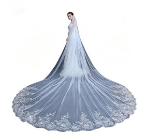 Nouveau <span class=keywords><strong>Voile</strong></span> de Mariée Cathédrale <span class=keywords><strong>Blanc</strong></span> Ivoire de 3/4/5 Mètres avec Bordure en Dentelle Longue et Peigne, Accessoires de Mariage pour la Mariée - Product Image 3