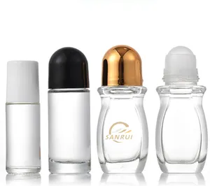 Groothandel 30Ml 50Ml Cilinder Roller Fles Deodorant Roll On Glazen Fles Met Aangepaste Zwart Wit Goud Cap En roller Bal