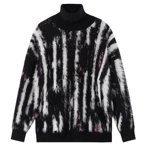 Suéter personalizado de <span class=keywords><strong>cuello</strong></span> <span class=keywords><strong>alto</strong></span> para <span class=keywords><strong>hombre</strong></span> suéter borroso patrón Jacquard prendas de punto invierno Mohair <span class=keywords><strong>cuello</strong></span> redondo suéter de punto - Product Image 1