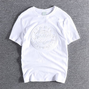 T-shirts personnalisés OEM pour hommes, en coton, à manches courtes, avec logo en relief, col rond, anti-rides, respirants - Product Image 3