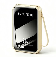 Batterie externe 20W 10000mAh avec câble intégré, collection de couleurs pastel vives, demi-écran/plein écran, logo personnalisé pour téléphones