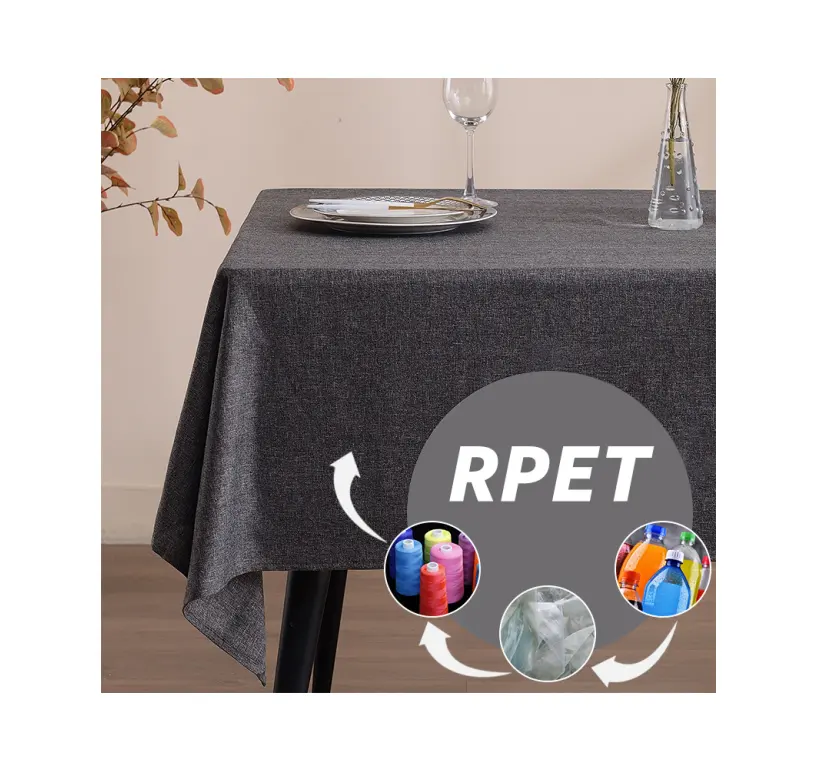 190GSM Dark Grey Home Dining Room Decor WaterProof Tablecloth Classic Solid Color Rectangle recycled polyester table cloth