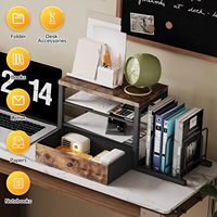 Organisateur de fichiers de bureau en bois avec tiroirs et 3 porte-fichiers verticaux