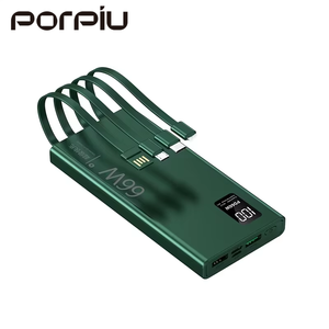 PORPIU Cargador portátil 10000mAh Banco de energía con 4 cables de carga Carga rápida Pantalla digital Material de PVC 20W Potencia de salida - Product Image 3