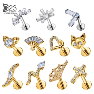 1 pièce Labret en Titane ASTM F136 avec Zircon Marquise, anodisé <span class=keywords><strong>or</strong></span>, pour piercing interne de cartilage et hélix - Product Image 1