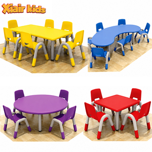 Ensemble <span class=keywords><strong>table</strong></span> et chaise rondes en bois Montessori pour tout-petits, réglables en hauteur, mobilier de garderie, bureau préscolaire - Product Image 1