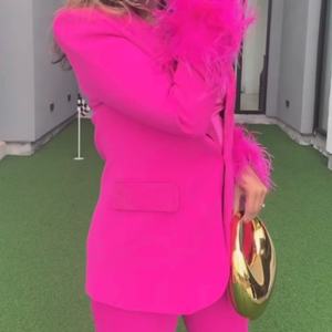 Blazer Femme 2025 OOTD Personnalisable avec Strass, Coton Respirant, Manches Longues, Col Plume Épissé, Boutons Crantés - Product Image 4