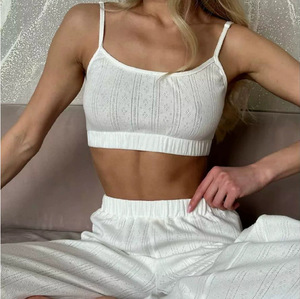 Pigiama Donna con Pantaloni Lunghi, Set Casual in Maglia Jacquard per <span class=keywords><strong>Casa</strong></span>, Top con Spalline e Pantaloni Comodi - Product Image 5