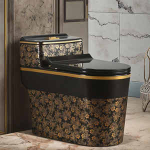 <span class=keywords><strong>Inodoro</strong></span> de una Pieza de Cerámica de Lujo con Acabado Dorado, Sanitario Royal <span class=keywords><strong>Vintage</strong></span> en Color Negro y Dorado - Product Image 2