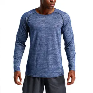 High Quality Polyester/Spandex Crew Neck Men Tops Long Sleeve Summer Fitness Bodybuilding T Shirt Muscle Male Shirts