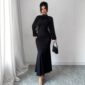 Abito Elegante <span class=keywords><strong>da</strong></span> <span class=keywords><strong>Donna</strong></span> 2026 con Collo Alto in Velluto e Strass, Maniche Lunghe e Vita Stretta, per Commercio Transfrontaliero - Product Image 4