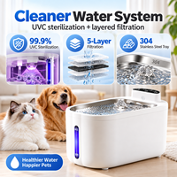 Fontaine à eau sans fil filtrée UVC pour animaux de compagnie (chats, chiens) avec support CE FCC RoHS OEM ODM, pour maisons multi-animaux, batterie 3600 mAh, capacité 4 L