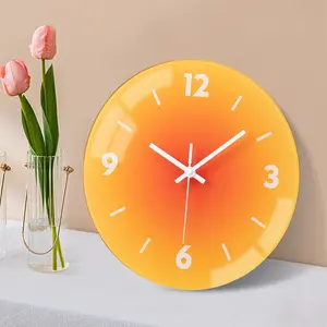 2024 nuevo reloj de pared de madera con decoración de Mdf minimalista nórdico moderno, reloj Simple naranja redondo personalizado para comedor