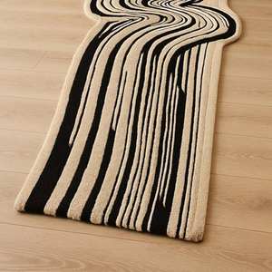 Tapis en laine tufté à la main, abstrait et ondulé, moderne et personnalisé, noir et blanc, pour salon, MOQ 1 pièce, tapis abstrait élégant pour la maison - Product Image 4