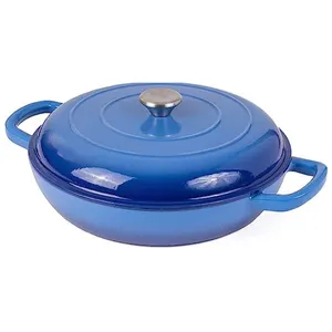 Vente en gros d'accessoires de cuisine modernes, casseroles peu profondes en fonte émaillée, ustensiles de cuisine, casserole ronde thermos avec couvercle