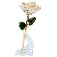 Hadiah Valentine Hari Ibu Pernikahan Mawar Putih Asli Berlapis Emas 24K Bunga Alami Awet Selamanya dengan Bubuk Glitter