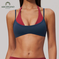 Soutien-gorge de sport deux-en-un personnalisé avec logo pour femme, double couche, en tissu nylon brossé, pour entraînement et yoga, vêtements de fitness et de yoga OEM/ODM