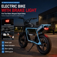 Vélo électrique avec feu stop, pneus larges, style cyclomoteur rétro, pour concessionnaires, fournisseur OEM, commande en gros, approvisionnement direct usine