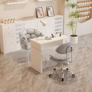 Table de manucure moderne blanche en promotion avec éclairage LED et aspirateur de poussière, ensemble table et chaise de manucure individuelle, table à ongles - Product Image 1
