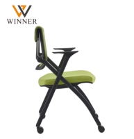 Chaise de formation moderne en métal et plastique, chaise de bureau en maille pliable avec accoudoirs fixes, tablette d'écriture, utilisation à domicile ou au bureau